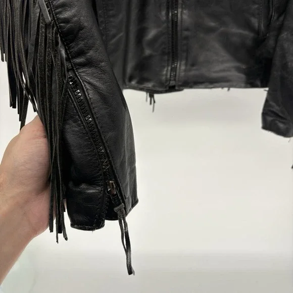 Vintage Western Genuine Leather Jacket Harley Davidson Patch Fringe Lace Women M - Picture 5 of 15